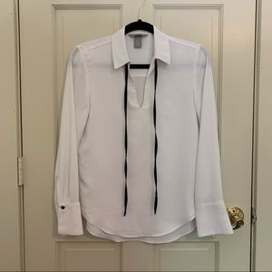 BOGO Collared White Semi-Sheer Oversized Torso Blouse with Black details